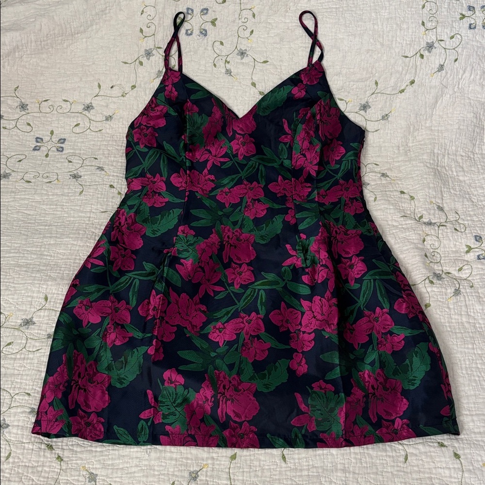 Lulus Absolutely Exquisite Navy Blue Floral Jacquard Mini Dress XL